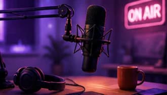 Podcast microphone in an on-air studio